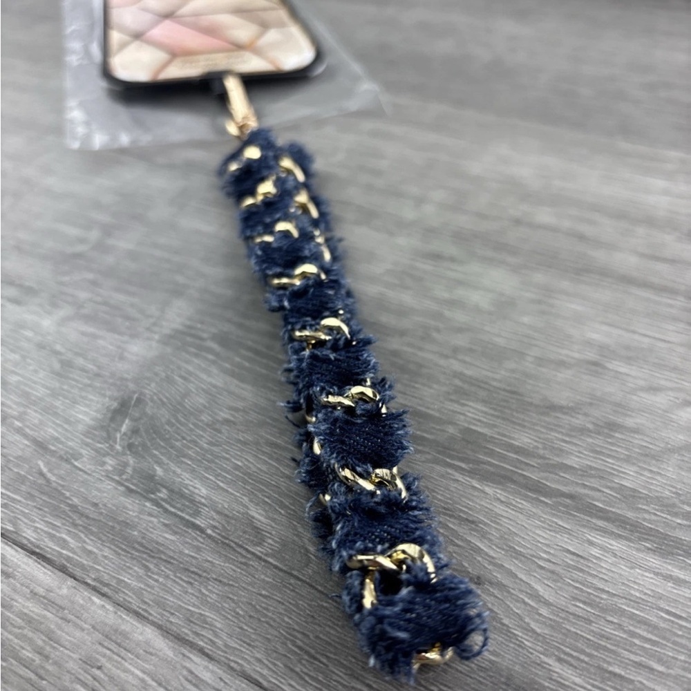 Jacqueline Kent Blue And Hold Fuzzy Phone Lanyard Holder Wrist Strap